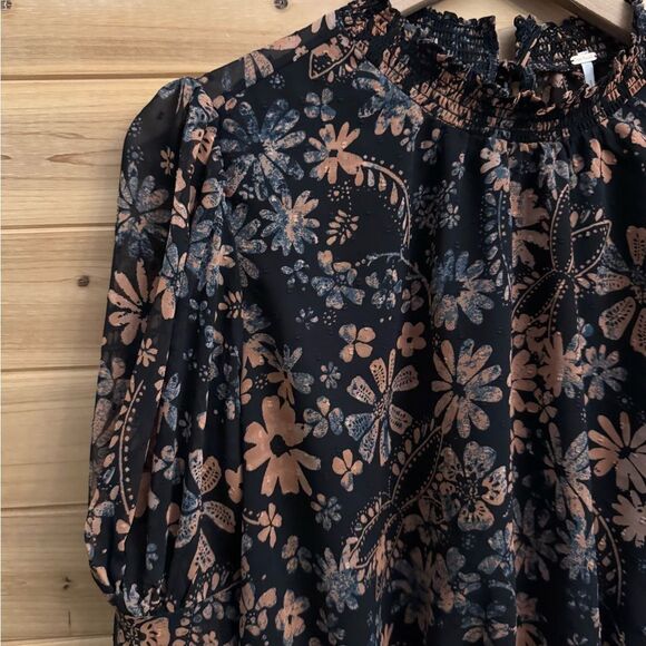 Free People Sz XSmall Clarissa Floral Printed Puff Sleeve Cropped Blouse Revolve - Picture 7 of 12